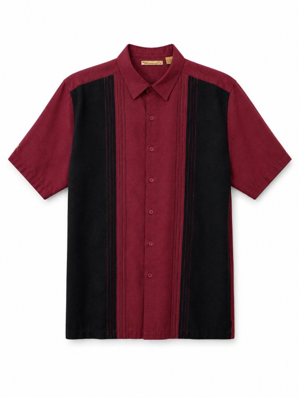 The Havanera Co. Men's Short Sleeve Shirt Black/Maroon - L